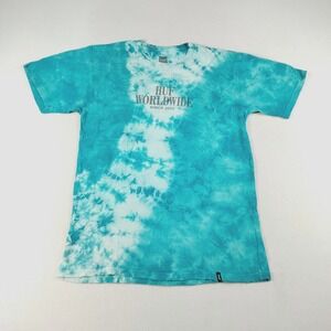 HUF T Shirt Mens Medium Blue Graphic Logo Short Sleeve Tie Dye Skateboarding Y2K